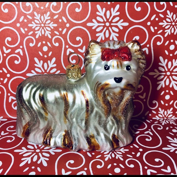 Polish Glass Large Yorkie Puppy Dog Xmas Ornament - Picture 4 of 9
